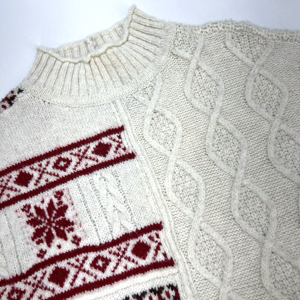 American Eagle Mock Neck Rolled Collar Snowflake Sweater Men M Off White Pattern